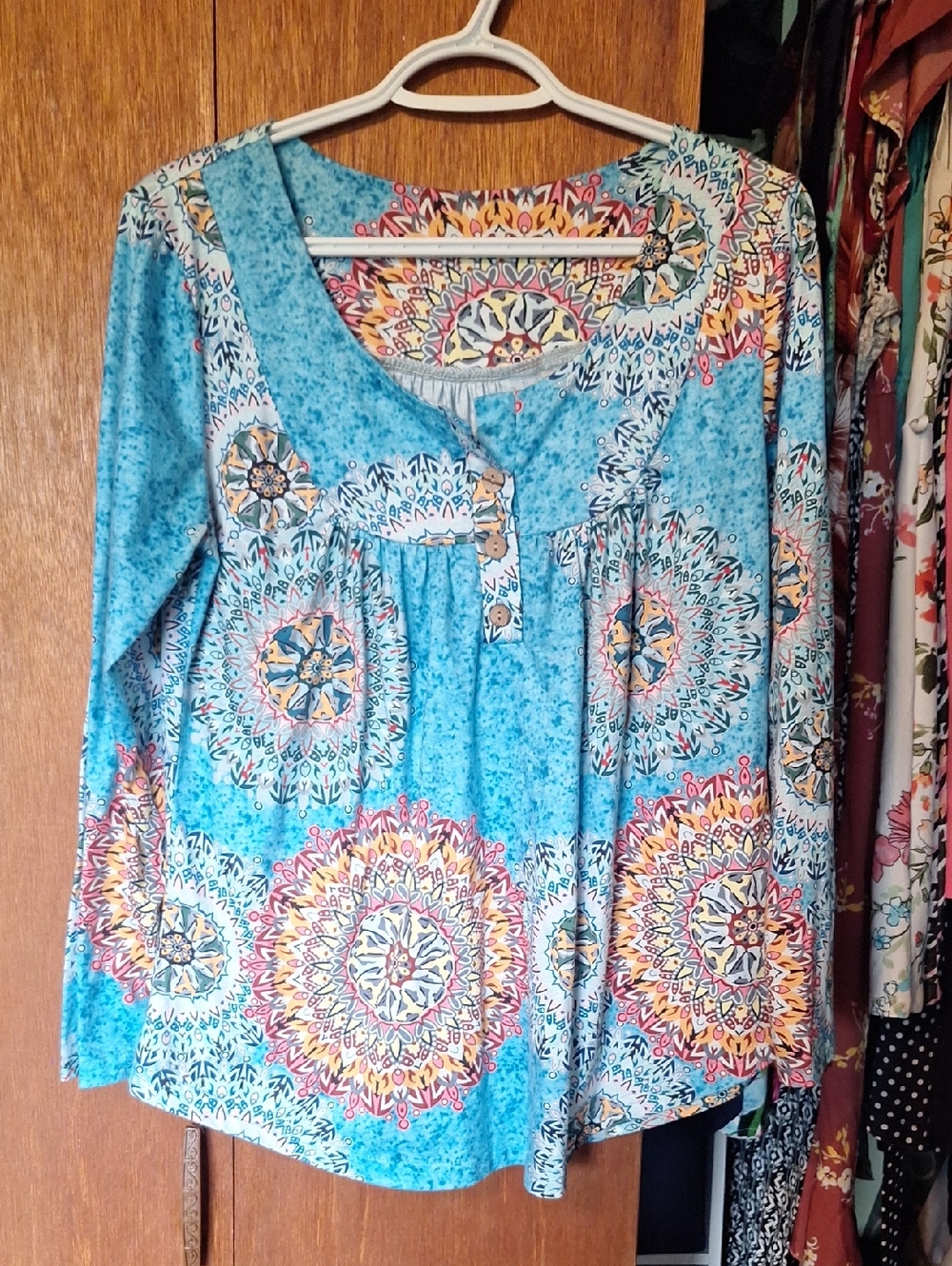 Bohemian Blue Medallion Long-Sleeve Women's Top